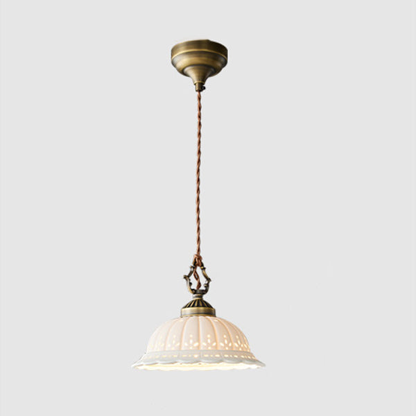 Dôme en laiton céramique Shabby Chic moderne, suspension à 1 lumière pour chambre 