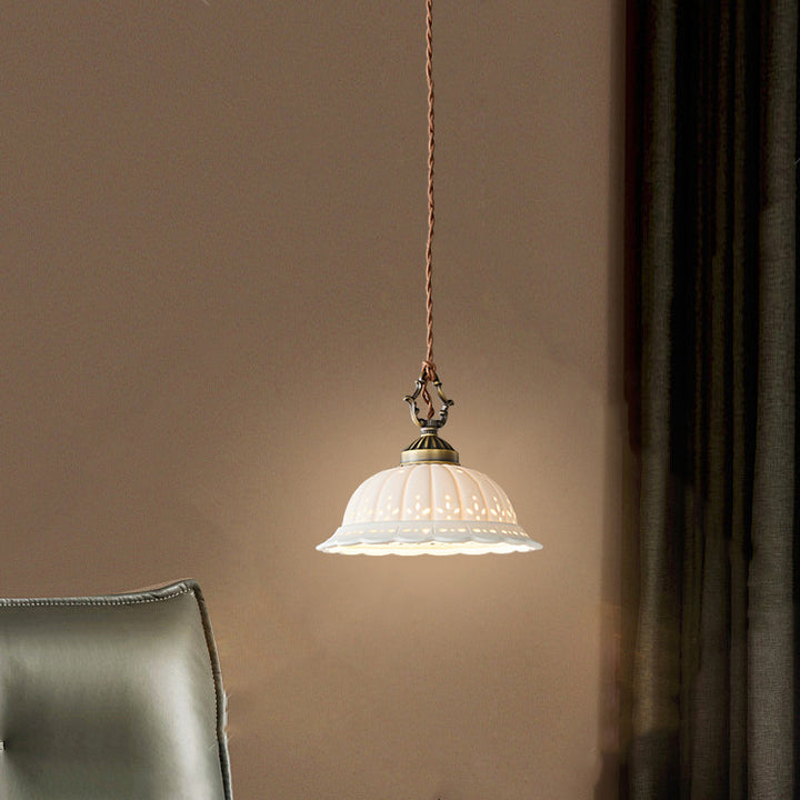 Dôme en laiton céramique Shabby Chic moderne, suspension à 1 lumière pour chambre 