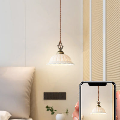 Modern Shabby Chic Dome Brass Ceramic 1-Light Pendant Light For Bedroom