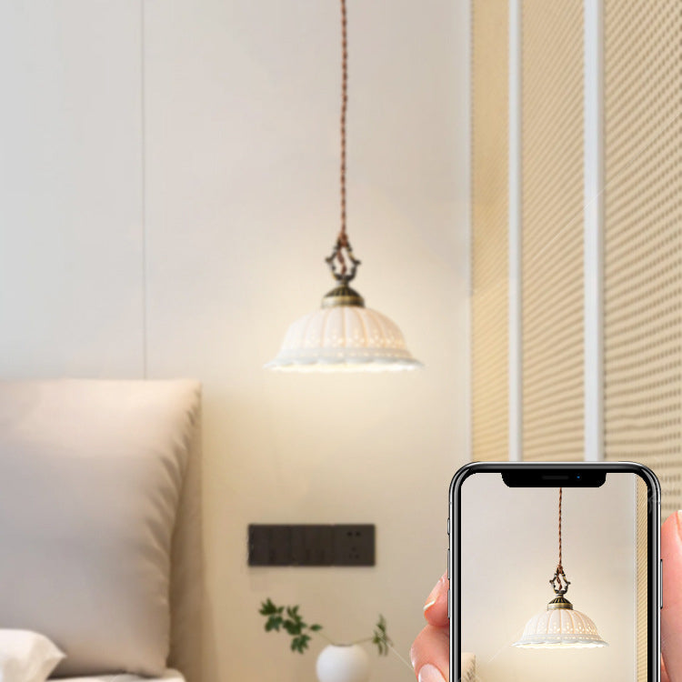 Modern Shabby Chic Dome Brass Ceramic 1-Light Pendant Light For Bedroom