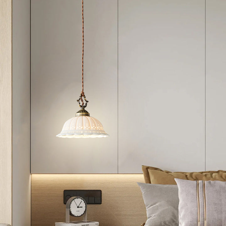 Dôme en laiton céramique Shabby Chic moderne, suspension à 1 lumière pour chambre 