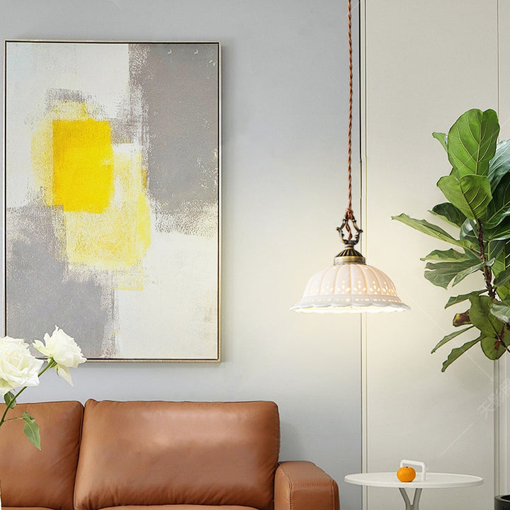 Dôme en laiton céramique Shabby Chic moderne, suspension à 1 lumière pour chambre 