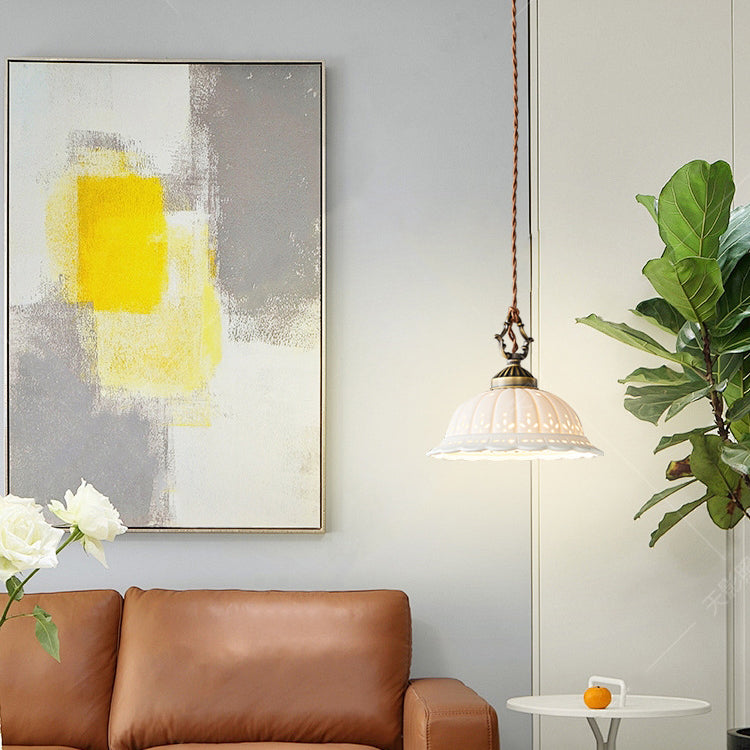 Modern Shabby Chic Dome Brass Ceramic 1-Light Pendant Light For Bedroom