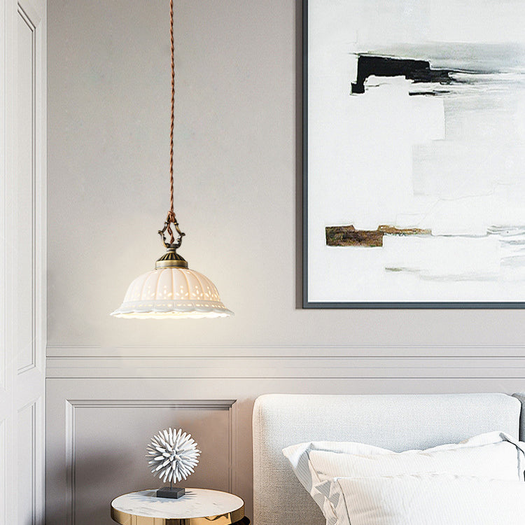 Dôme en laiton céramique Shabby Chic moderne, suspension à 1 lumière pour chambre 