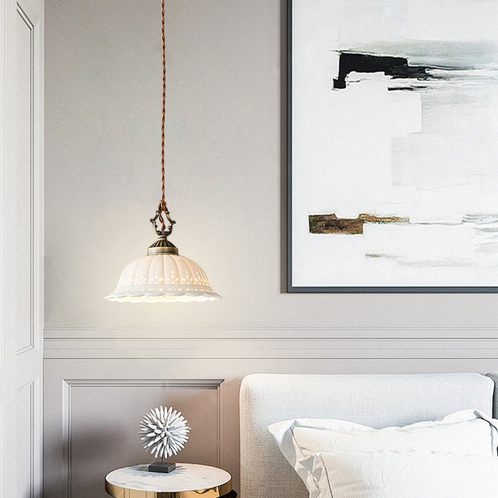 Dôme en laiton céramique Shabby Chic moderne, suspension à 1 lumière pour chambre 