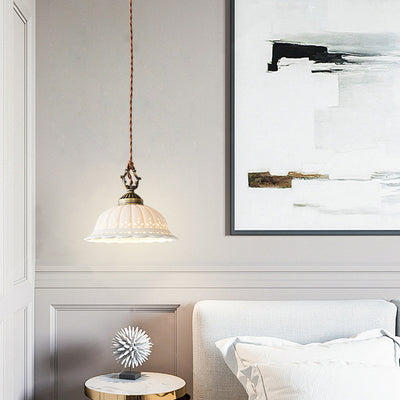 Modern Shabby Chic Dome Brass Ceramic 1-Light Pendant Light For Bedroom