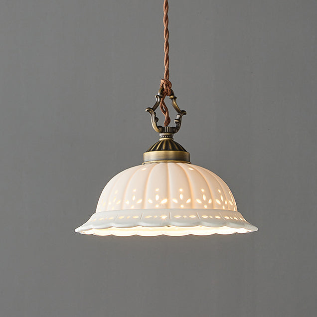 Dôme en laiton céramique Shabby Chic moderne, suspension à 1 lumière pour chambre 