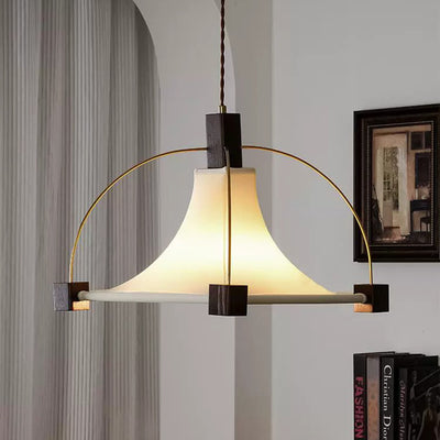Modern Mid-Century Pyramid Ash Wood Alloy Fabric 1-Light Pendant Light For Bedroom