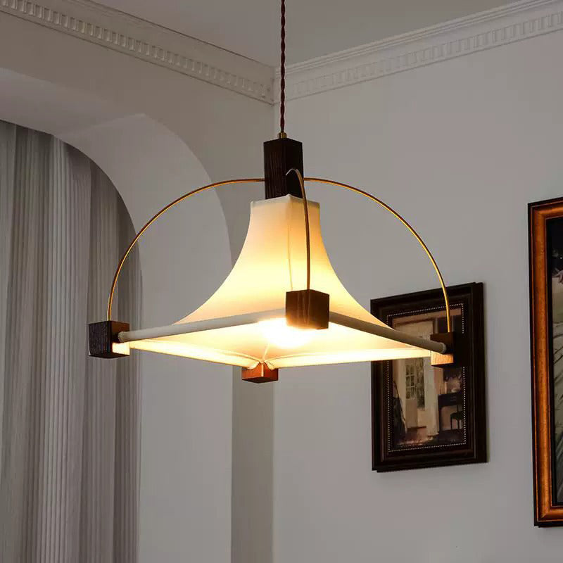 Modern Mid-Century Pyramid Ash Wood Alloy Fabric 1-Light Pendant Light For Bedroom