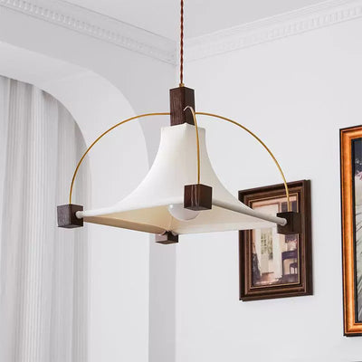 Modern Mid-Century Pyramid Ash Wood Alloy Fabric 1-Light Pendant Light For Bedroom