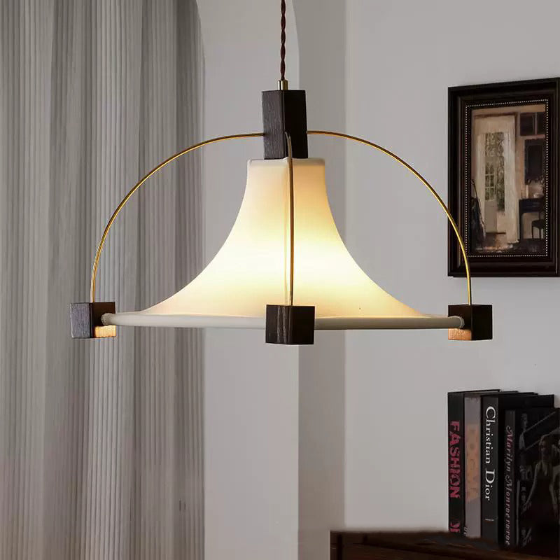 Modern Mid-Century Pyramid Ash Wood Alloy Fabric 1-Light Pendant Light For Bedroom