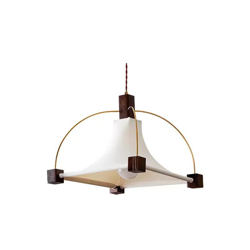 Modern Mid-Century Pyramid Ash Wood Alloy Fabric 1-Light Pendant Light For Bedroom