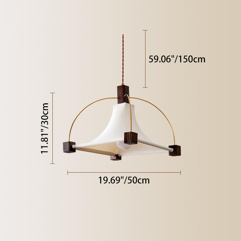 Modern Mid-Century Pyramid Ash Wood Alloy Fabric 1-Light Pendant Light For Bedroom