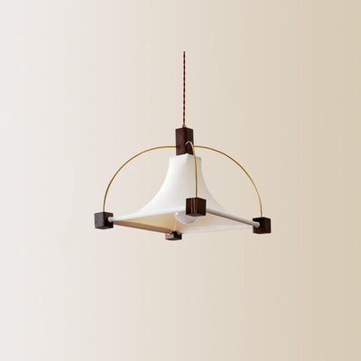 Modern Mid-Century Pyramid Ash Wood Alloy Fabric 1-Light Pendant Light For Bedroom