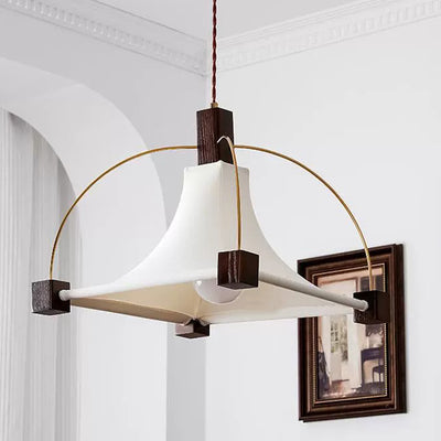 Modern Mid-Century Pyramid Ash Wood Alloy Fabric 1-Light Pendant Light For Bedroom