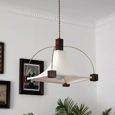 Modern Mid-Century Pyramid Ash Wood Alloy Fabric 1-Light Pendant Light For Bedroom