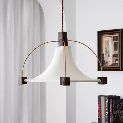 Modern Mid-Century Pyramid Ash Wood Alloy Fabric 1-Light Pendant Light For Bedroom