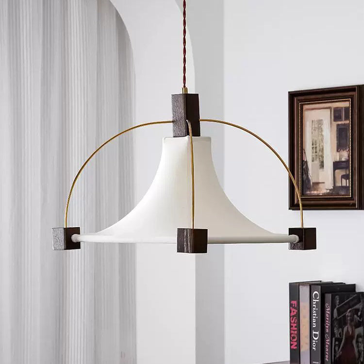Modern Mid-Century Pyramid Ash Wood Alloy Fabric 1-Light Pendant Light For Bedroom