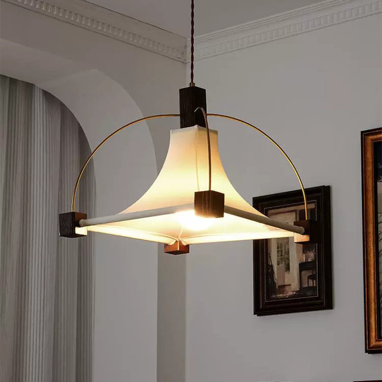Modern Mid-Century Pyramid Ash Wood Alloy Fabric 1-Light Pendant Light For Bedroom