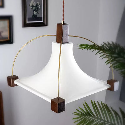 Modern Mid-Century Pyramid Ash Wood Alloy Fabric 1-Light Pendant Light For Bedroom