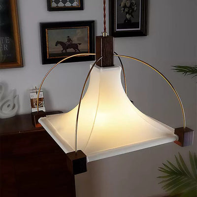 Modern Mid-Century Pyramid Ash Wood Alloy Fabric 1-Light Pendant Light For Bedroom