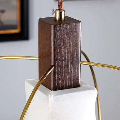Modern Mid-Century Pyramid Ash Wood Alloy Fabric 1-Light Pendant Light For Bedroom