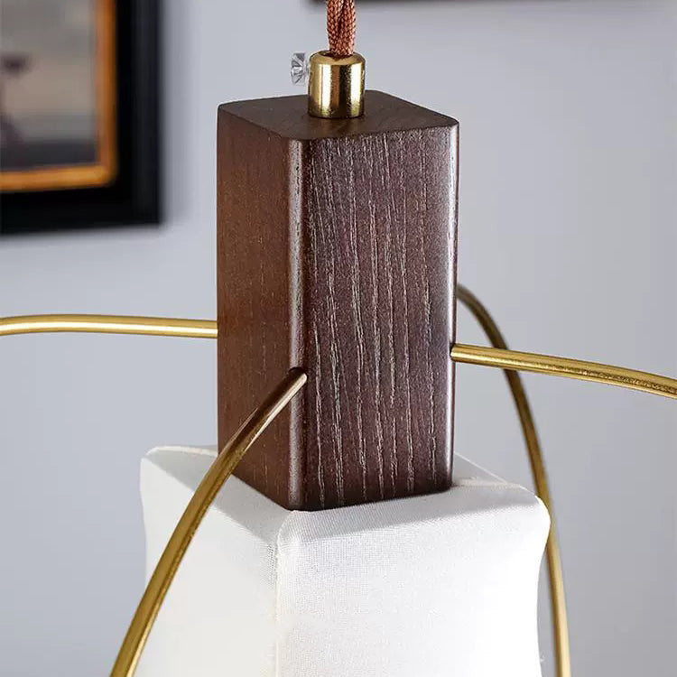 Modern Mid-Century Pyramid Ash Wood Alloy Fabric 1-Light Pendant Light For Bedroom
