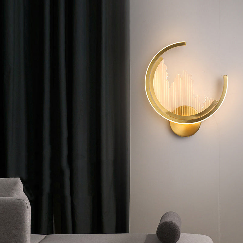 Modern Luxury Circle Copper Acrylic LED Wall Sconce Lamp For Bedroom