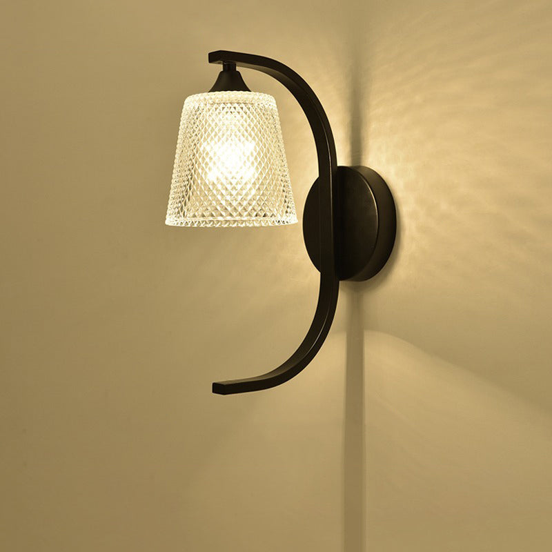 Moderne minimalistische Zylinder-Eisen-Glas-Wandleuchte mit 1 Licht für das Schlafzimmer 