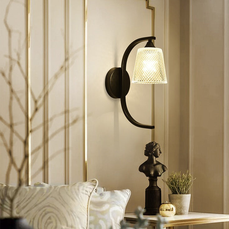 Moderne minimalistische Zylinder-Eisen-Glas-Wandleuchte mit 1 Licht für das Schlafzimmer 
