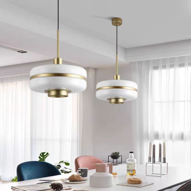 Moderner Übergangs-Zylinder aus Eisen und Glas, 1-flammige Pendelleuchte für das Wohnzimmer 