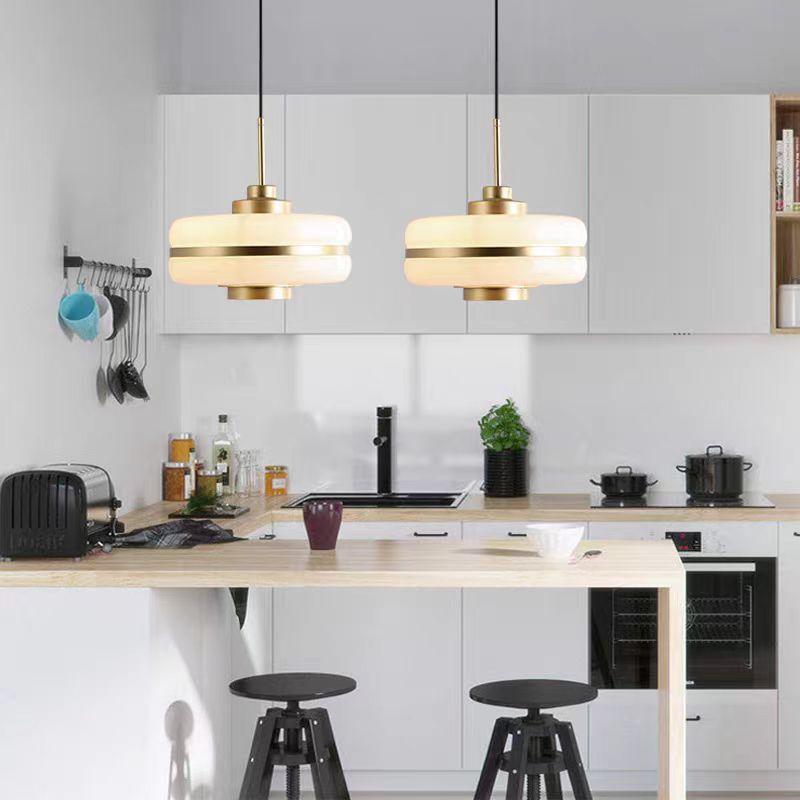 Modern Transitional Cylinder Iron Glass 1-Light Pendant Light For Living Room