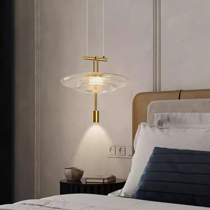 Moderne Luxus-Fliegende Untertasse Eisen Glas 1-Licht Pendelleuchte für Wohnzimmer 