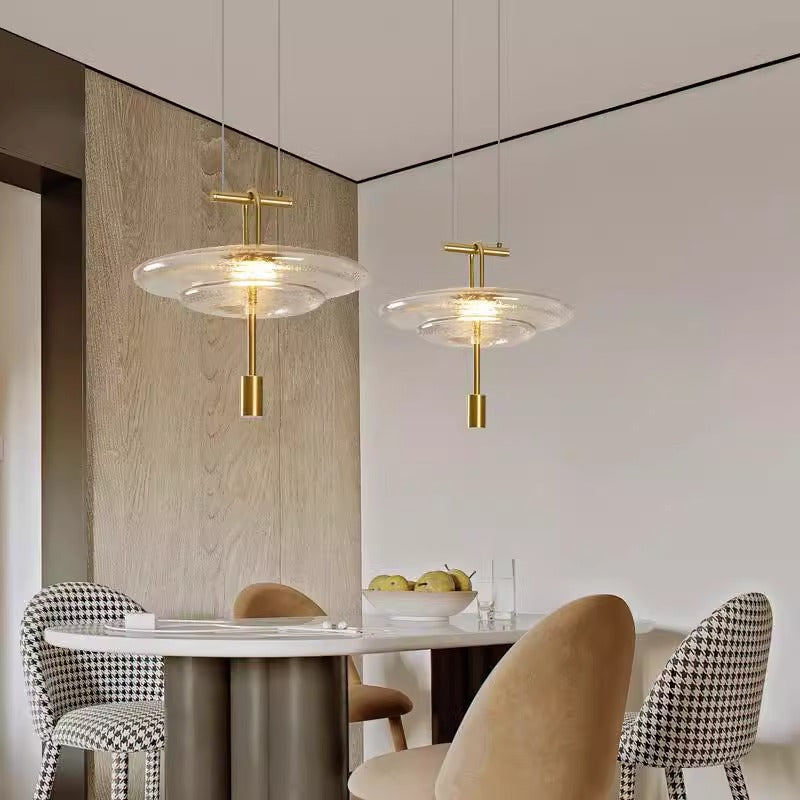Modern Luxury Flying Saucer Iron Glass 1-Light Pendant Light For Living Room