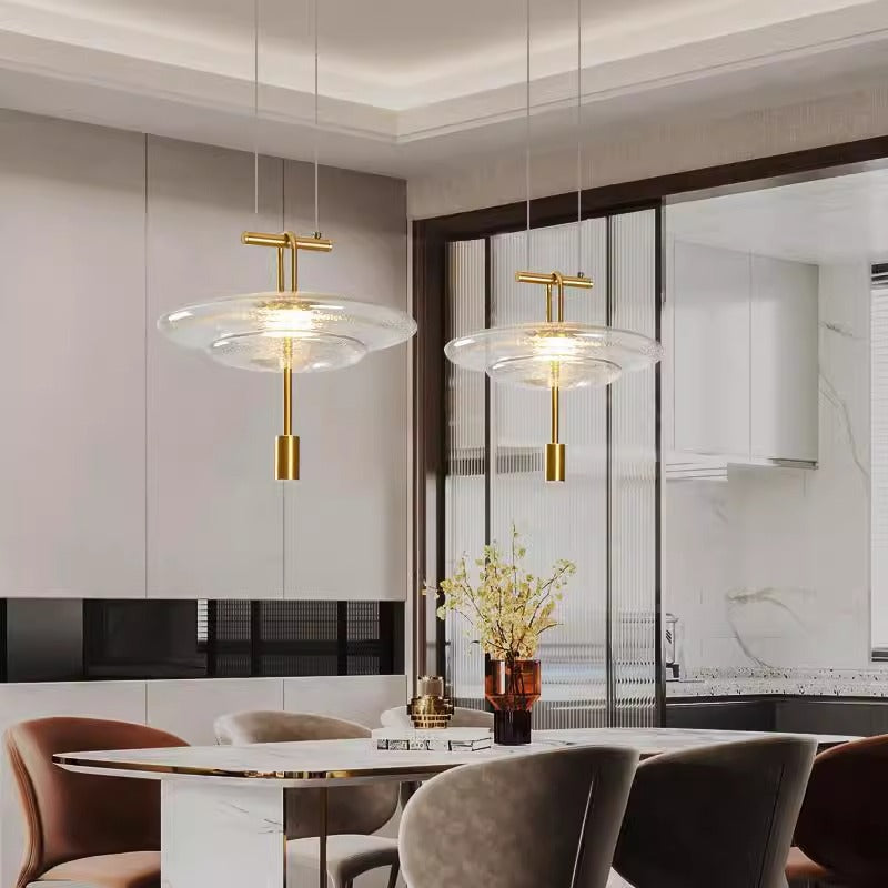 Moderne Luxus-Fliegende Untertasse Eisen Glas 1-Licht Pendelleuchte für Wohnzimmer 