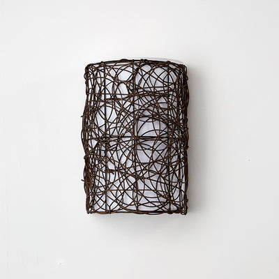 Traditional Rustic Rectangular Rattan PVC 1-Light Wall Sconce Lamp For Living Room