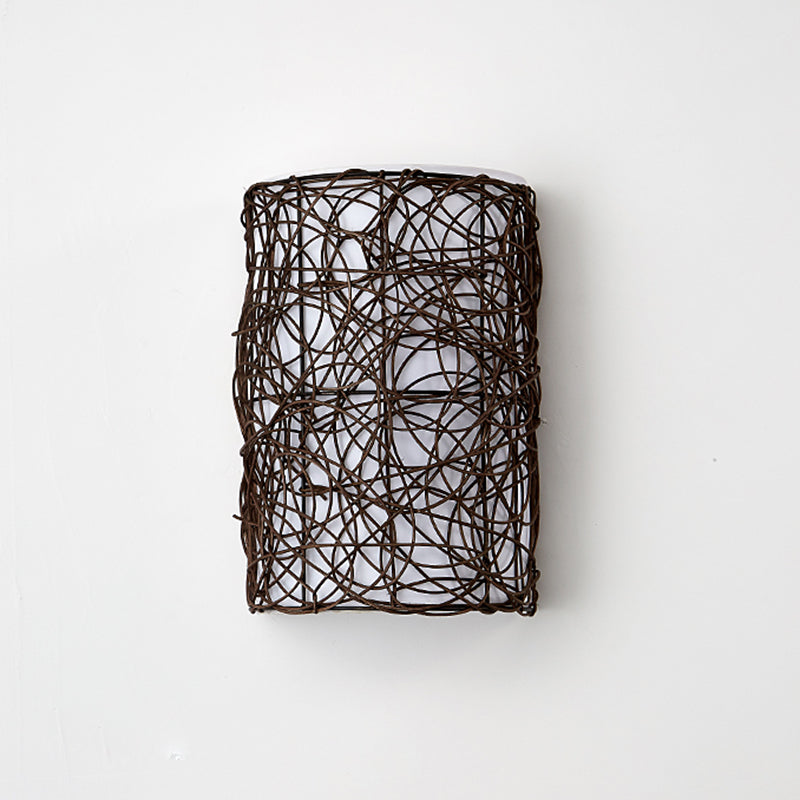 Traditional Rustic Rectangular Rattan PVC 1-Light Wall Sconce Lamp For Living Room