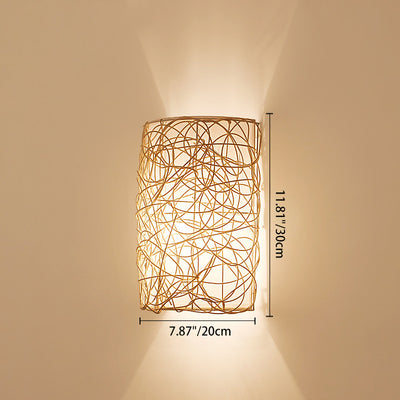 Traditional Rustic Rectangular Rattan PVC 1-Light Wall Sconce Lamp For Living Room