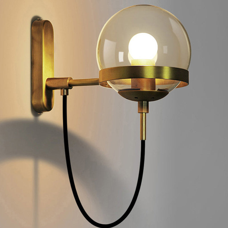 Contemporary Industrial Globe Iron Glass 1-Light Wall Sconce Lamp For Bedroom