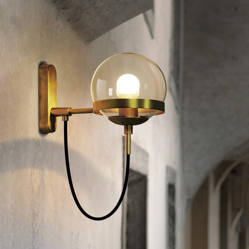 Contemporary Industrial Globe Iron Glass 1-Light Wall Sconce Lamp For Bedroom