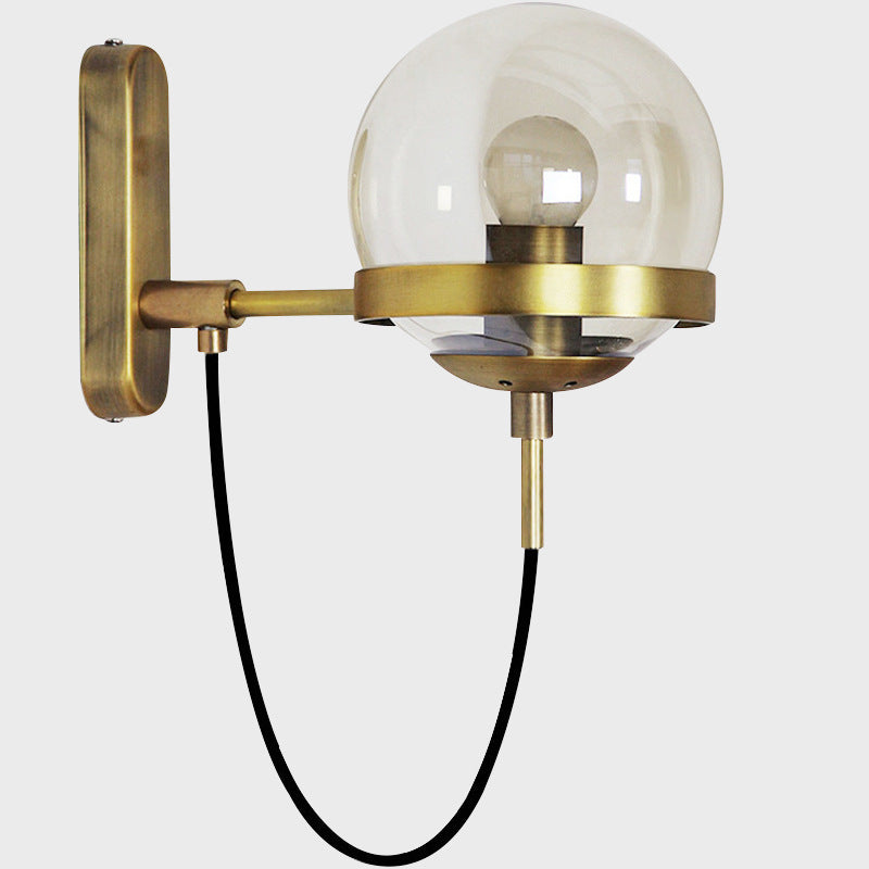 Contemporary Industrial Globe Iron Glass 1-Light Wall Sconce Lamp For Bedroom