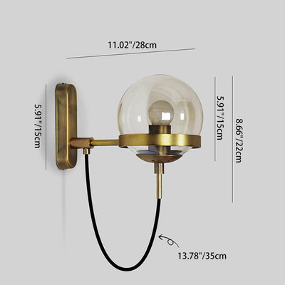 Contemporary Industrial Globe Iron Glass 1-Light Wall Sconce Lamp For Bedroom
