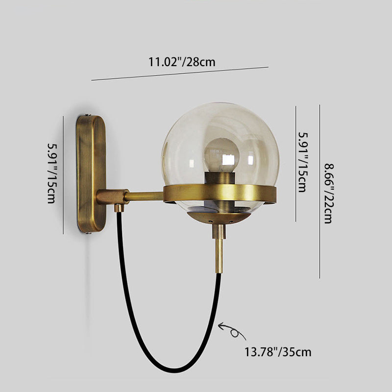 Contemporary Industrial Globe Iron Glass 1-Light Wall Sconce Lamp For Bedroom