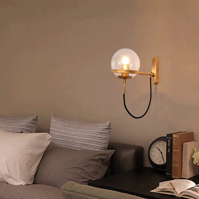 Contemporary Industrial Globe Iron Glass 1-Light Wall Sconce Lamp For Bedroom