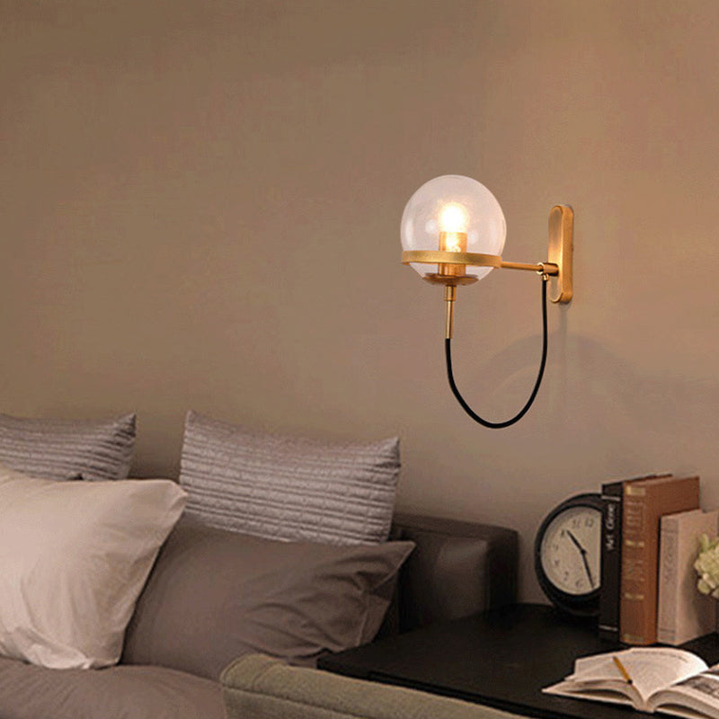 Contemporary Industrial Globe Iron Glass 1-Light Wall Sconce Lamp For Bedroom