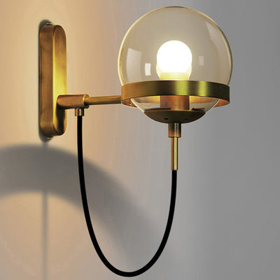 Contemporary Industrial Globe Iron Glass 1-Light Wall Sconce Lamp For Bedroom