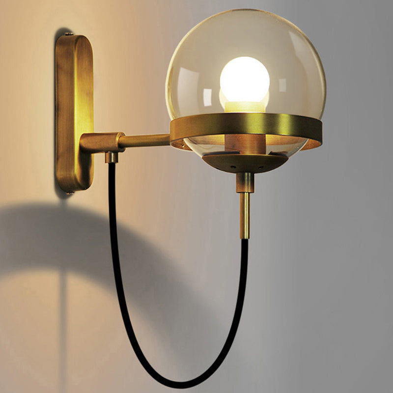 Contemporary Industrial Globe Iron Glass 1-Light Wall Sconce Lamp For Bedroom
