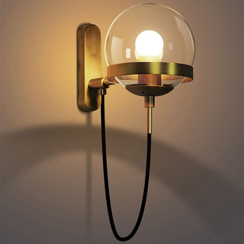 Contemporary Industrial Globe Iron Glass 1-Light Wall Sconce Lamp For Bedroom