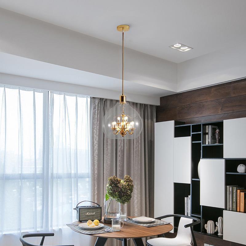 Modern Luxury Dome Copper Glass 9-Light Pendant Light For Living Room
