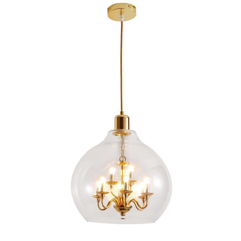Modern Luxury Dome Copper Glass 9-Light Pendant Light For Living Room